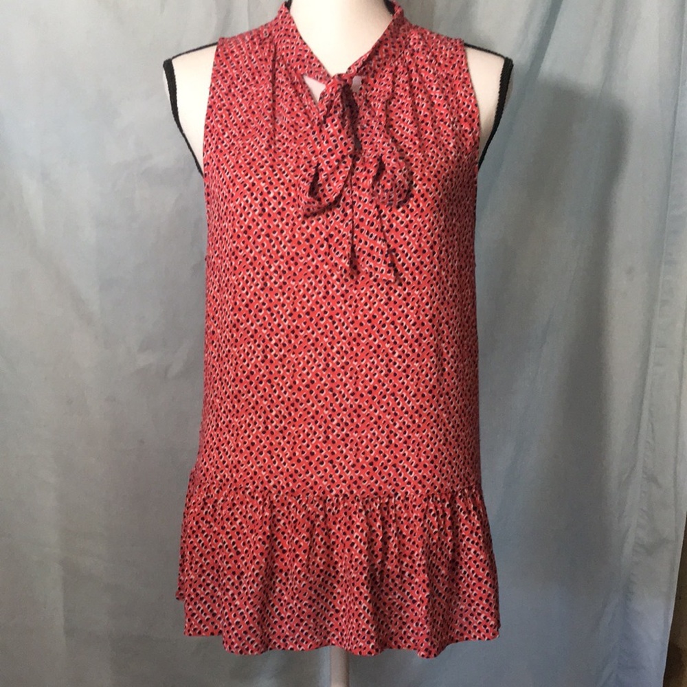 Faded Glory Ruffled Sleeveless Rayon Tie Neck Top